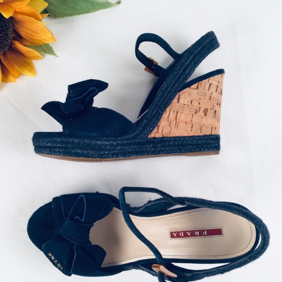 Prada Sport Jute & Blue Suede Platform Espadrilles - Picture 5 of 10